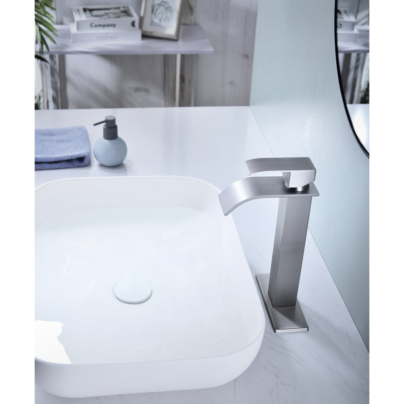 Robinet de salle de bain en acier inoxydable avec bec en cascade, poignée simple, revêtement, poignée en nickel brossé, lavabo en acier inoxydable, finition