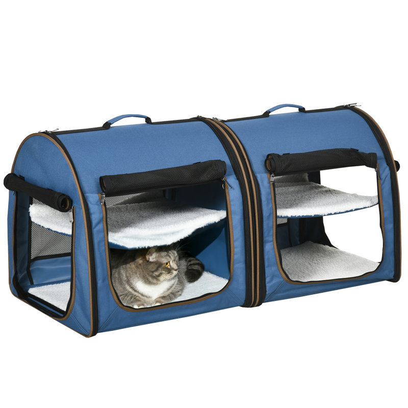 Sac de transport portable à parois souples avec cloison, deux compartiments, coussins et sac de rangement en bleu, Bleu