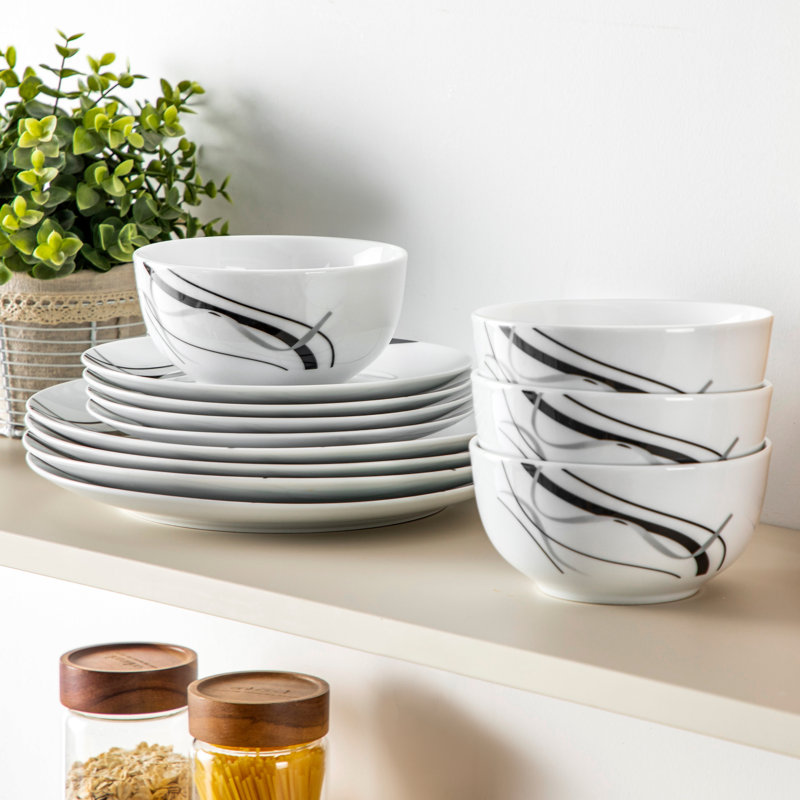 12 Piece Porcelain China Dinnerware Set - Service for 4 