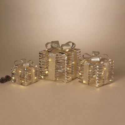 Ensemble de 3 boîtes-cadeaux de Noël lumineuses - H 12,4 po