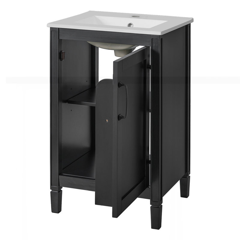 20" Bathroom Vanity with Ceramic Sink, Black