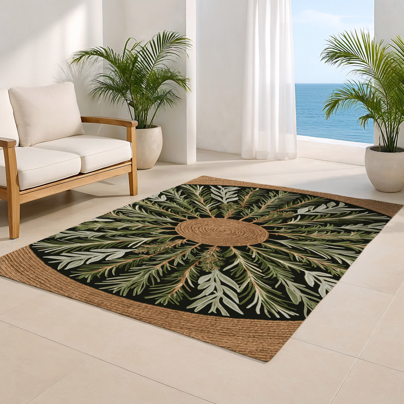 Botanical Brown Indoor and Outdoor Area Rug, Rectangle 2' x 3'