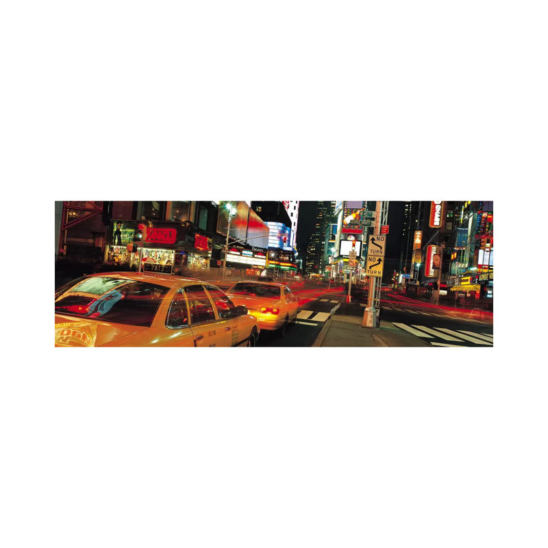 New York Panoramic Skyline Cityscape (Times Square At Night) - Wrapped Canvas Panoramic Print