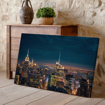 Canvas A Panoramic View Of A Bustling City Skyline At Night Wall Art Showcasing A Vibrant Array Of Skyscrapers Illuminated By Canvas Wall Art