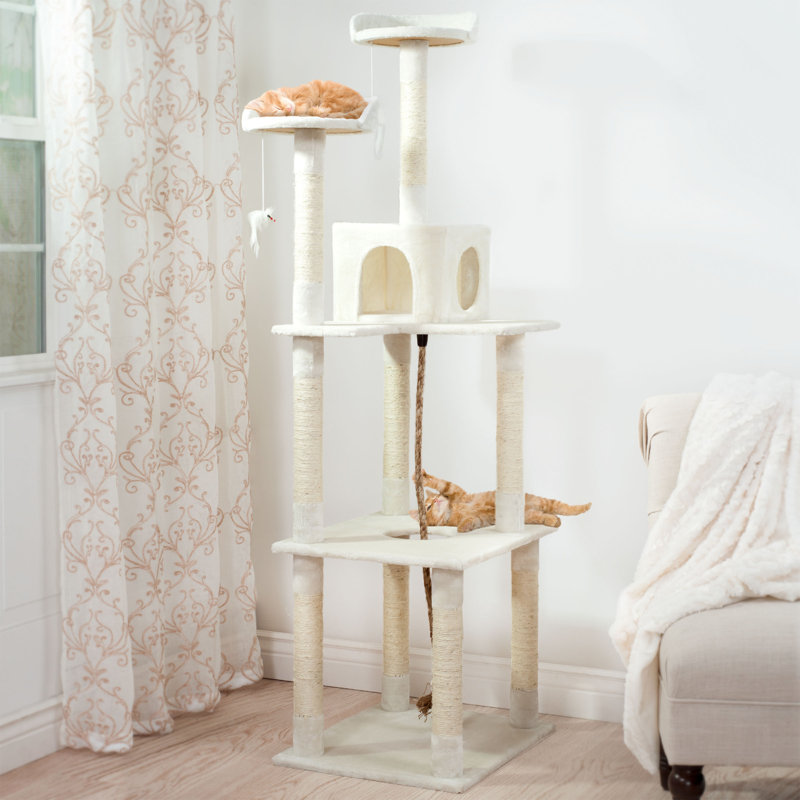 PETMAKER 6FT Cat Tree with Scratch Posts, Ivory, Ivory, 71.5" H x 23.5" W x 19.25" D