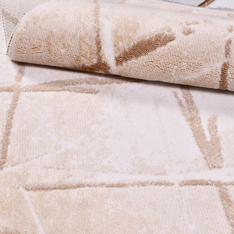Tapis moderne / abstrait crème lavable à la machine antidérapant, Rectangle 3 pi 4 po x 6 pi 7 po