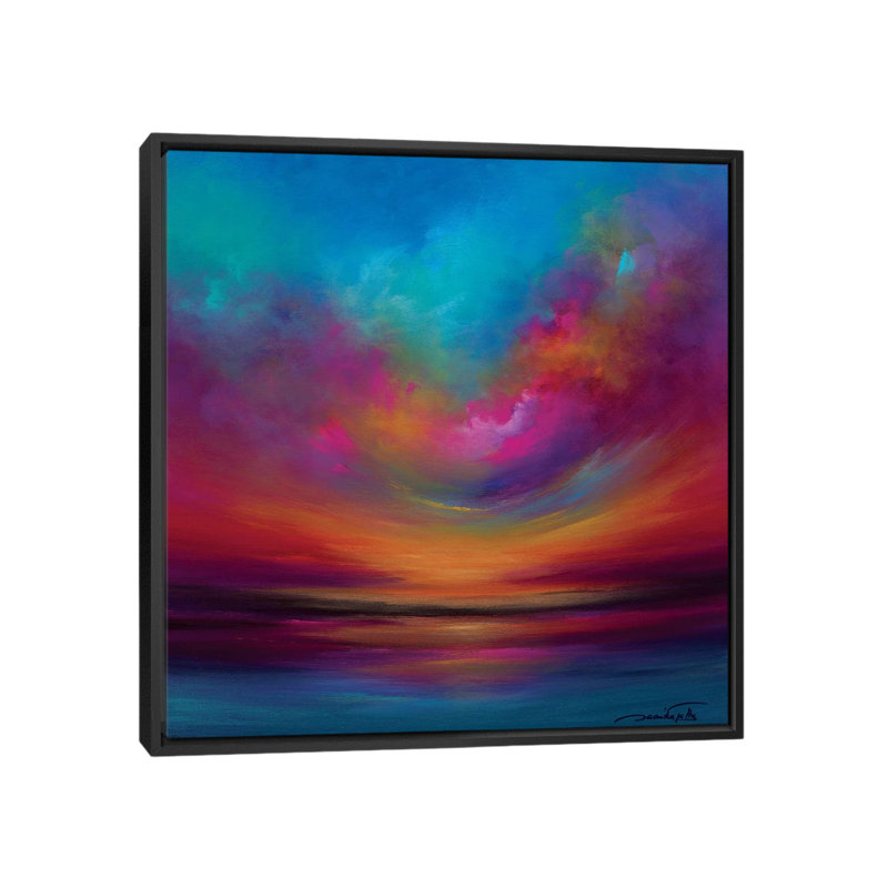 « Purple ciel incurvé » par Jaanika Talts-reproduction d’art, H 37 po x l 37 po x 1,5 po, Toile avec cadre noir, Pas de tapis