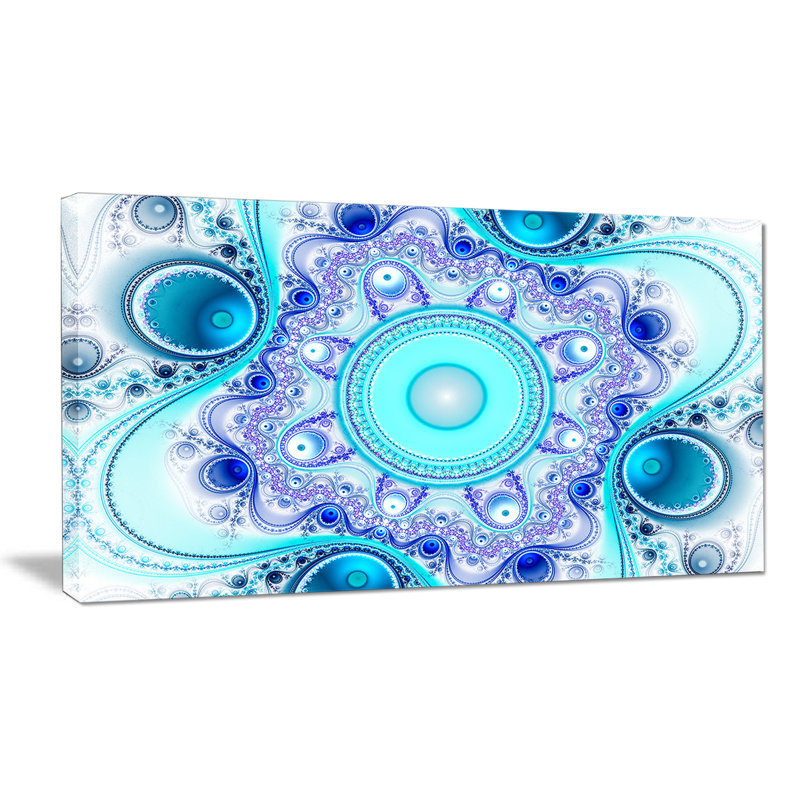 «Turquoise Wavy Curves and Circles», impression, H 16 po x l 32 po, Toile