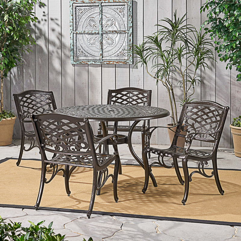 5 Piece Cast Aluminum Dining Set, Bronze