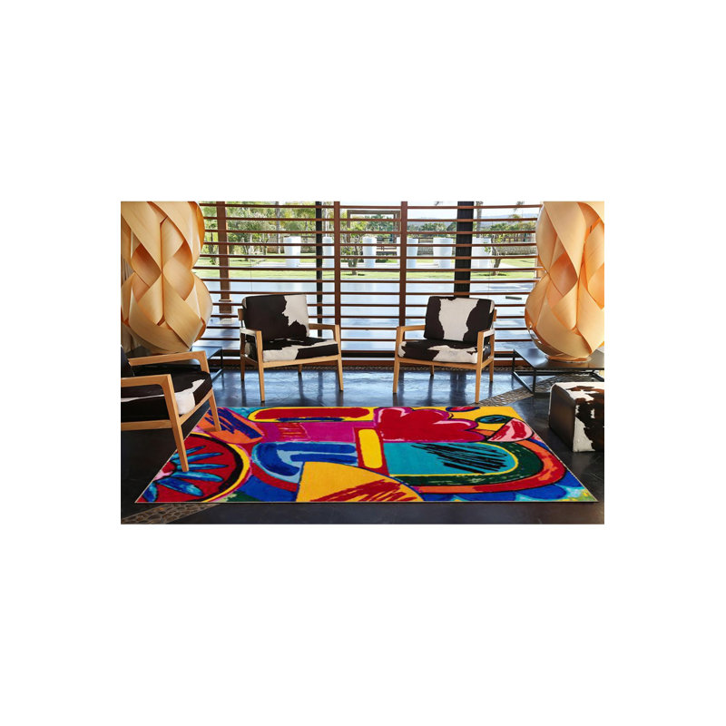 Mixed Vibrant Color Fruit Pattern Decorative Washable Rug, Square 3'3" Rug Pad Included