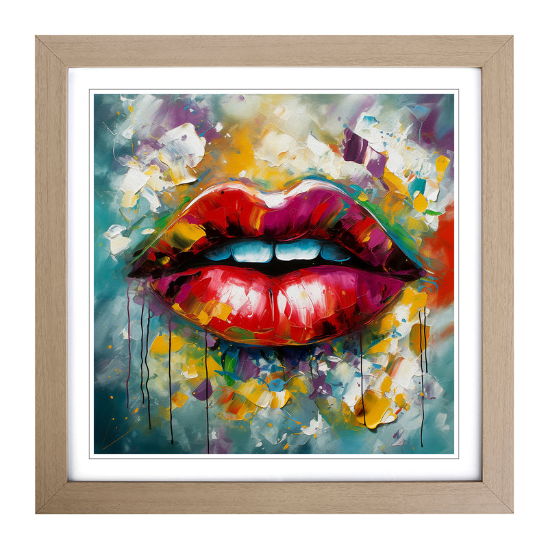 Lips Abstract Expressionism - Framed Print, Oak