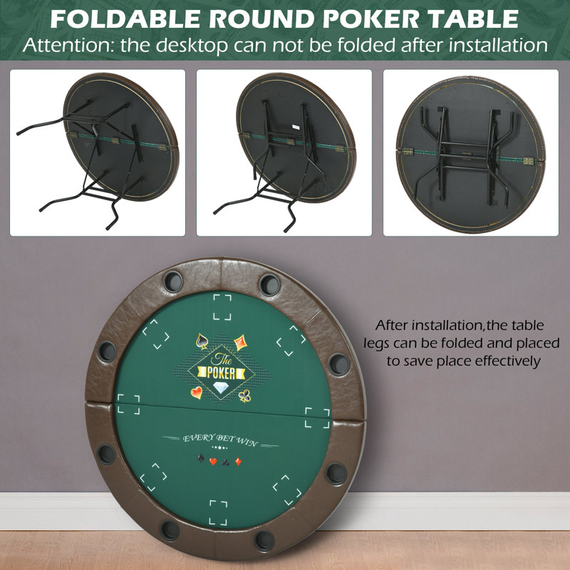 Table de jeu 48 po pliable et portable, 8 joueurs, noir, Brun / noir