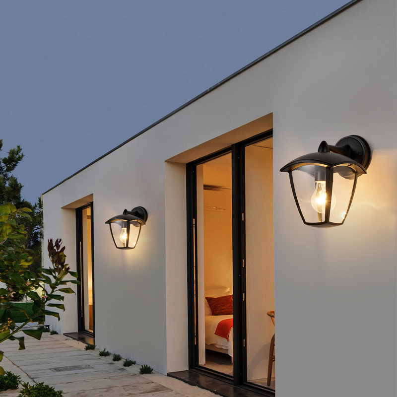 Outdoor Wall Light, E27 Bulb Cap, Mains Powered, IP65 Weatherproof, Modern Design With Clear Shade