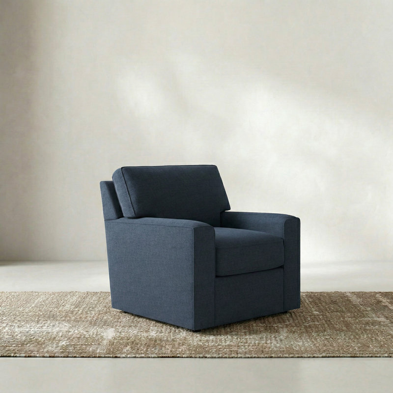 Leigh Square Arm Upholstered Armchair with Sinuous Springs , Drusky Navy