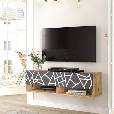 Future Tv Unit Pine- Anthracite Uv Print 40 Inches Floating Entertainment Center Console With Storage Shelves & Doors