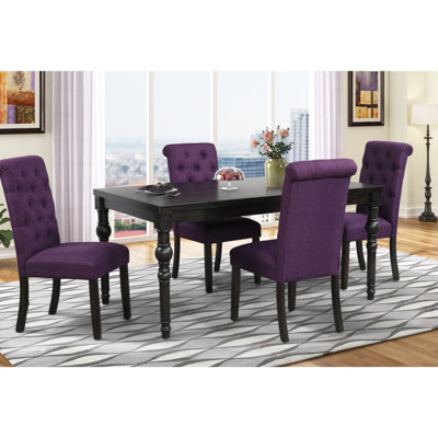 Table rectangulaire de style urbain et 4 chaises de salle à manger, bois délavé foncé, noir, bois massif avec chaises, flair, rectangulaire, bois