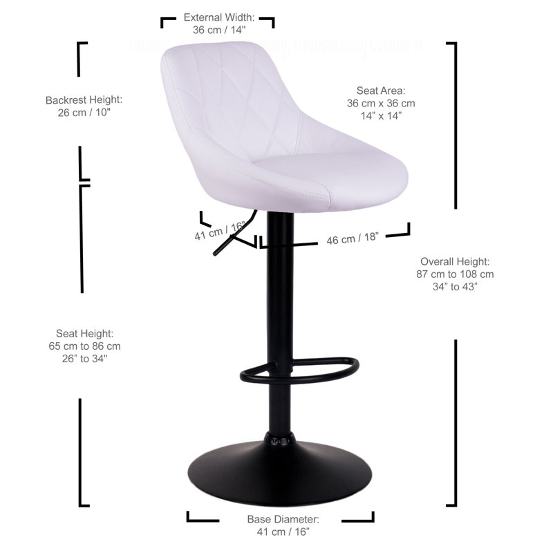 Tabouret de bar rotatif à hauteur ajustable Edward, Blanc