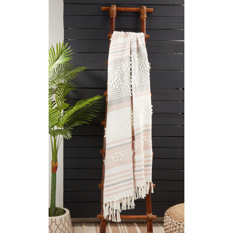 Pastel Striped Cotton Acrylic Throw Blanket with Tassels