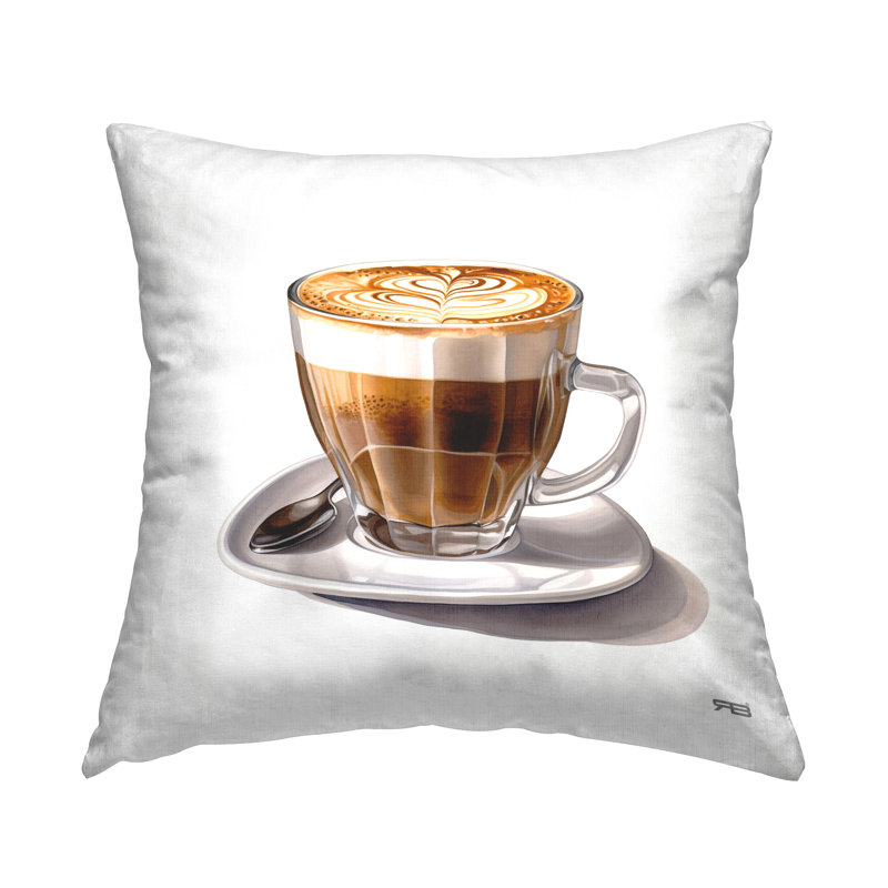 Latte with Swirled Design Decorative Printed Throw Pillow by RB
