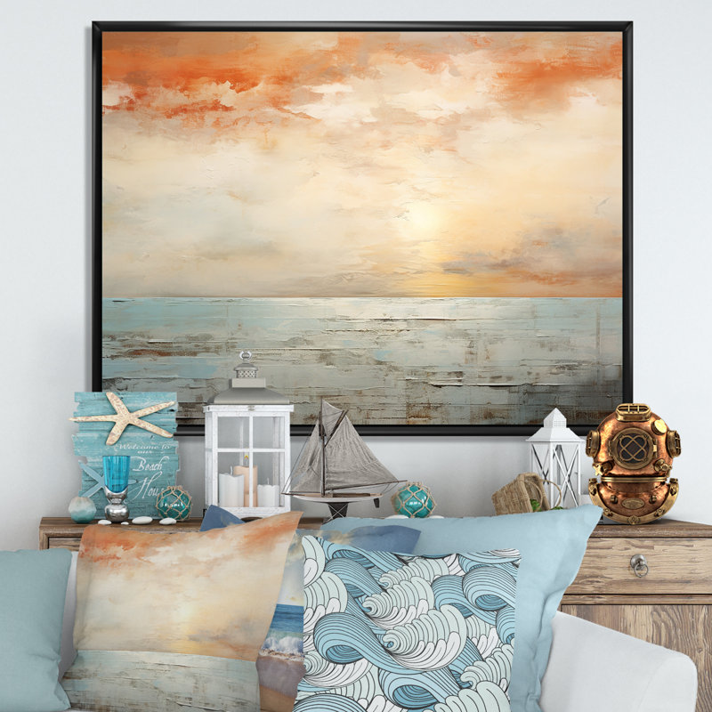 Pinheiro - art mural coucher de soleil côtier, Cadre flottant noir, H 12 po x l 20 po x P 1 po
