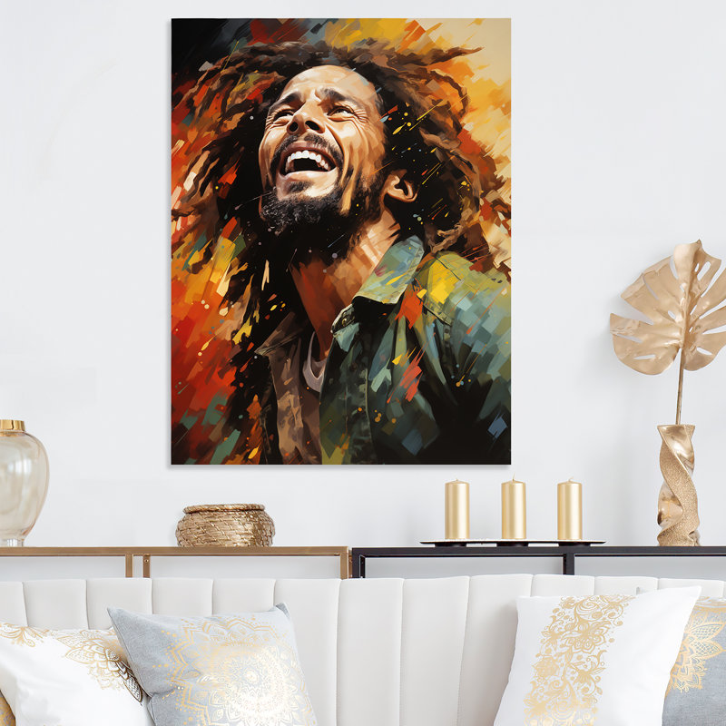 «Colorful Raga Bob Marley Portrait II», art mural Pop Art, H 20 po x l 12 po x P 1 po