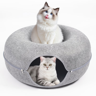 Felt Donut Cat & Dog Bed With Breather Hole – 2-in-1 Hideaway Tunnel & Interactive Play Toy