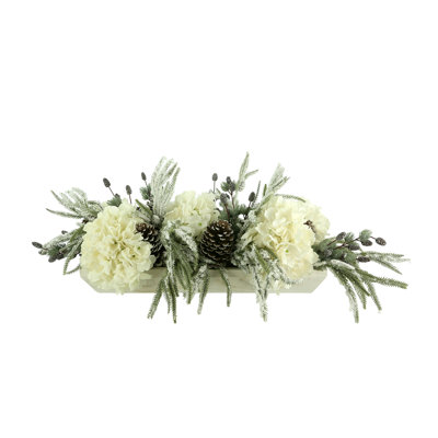 Hydrangea And Evergreen Holiday Arrangement