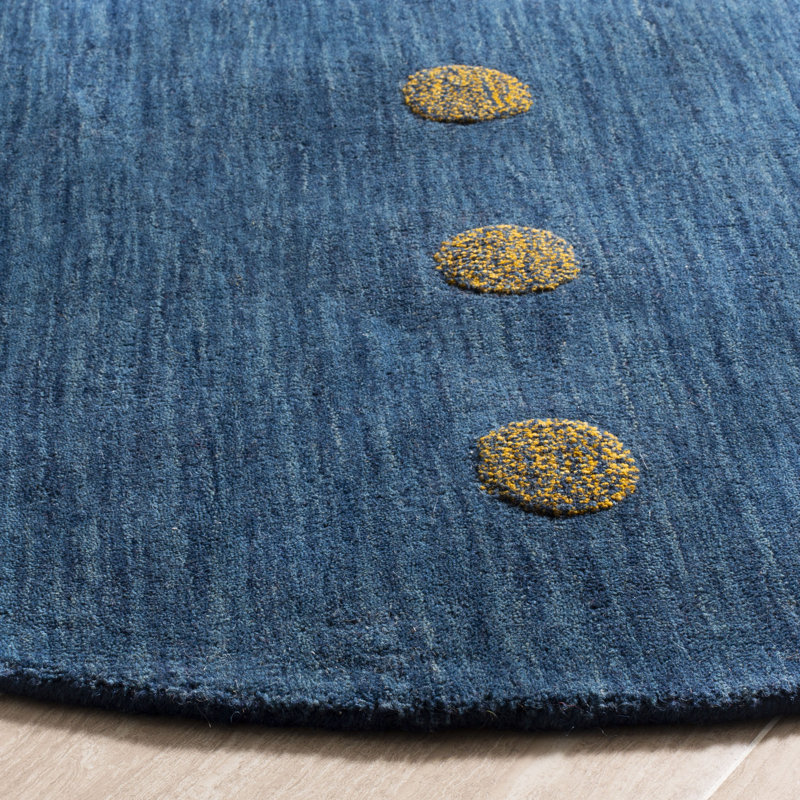 Tapis bleu en laine tissé à la main à pois Pixley, Rectangle 4 pi x 6 pi