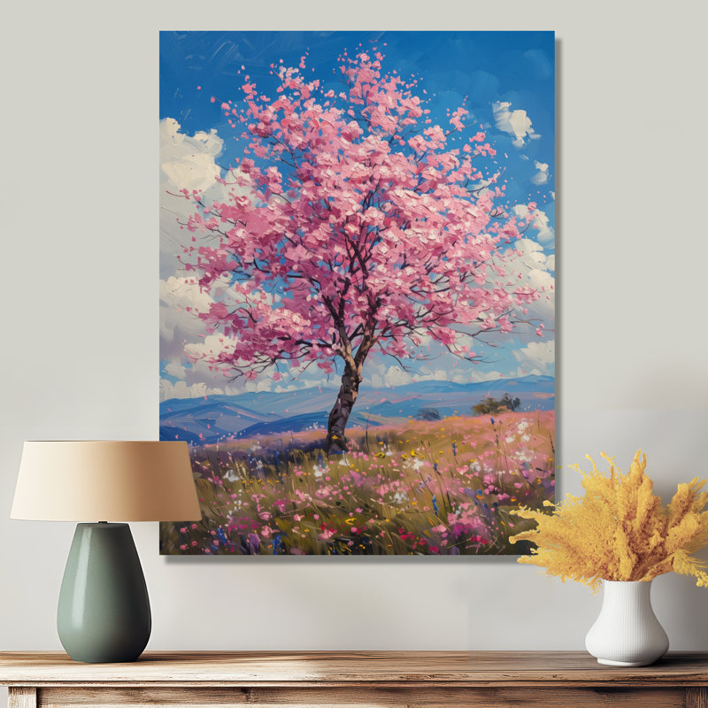 Décoration florale de cerisier rose bleu - III, 20" H x 12" W, Silver Floater Framed