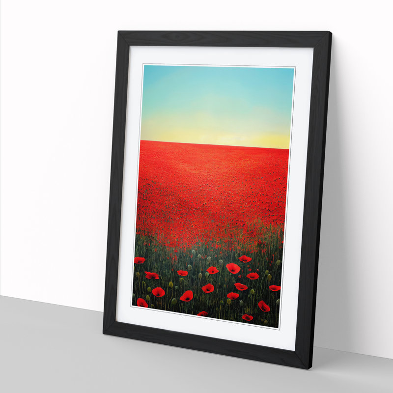 Leizel Poppy Flower Field at Dawn 1 Piece Single Picture Frame Wall Art, 64cm H x 46cm W x 2cm D, Oak