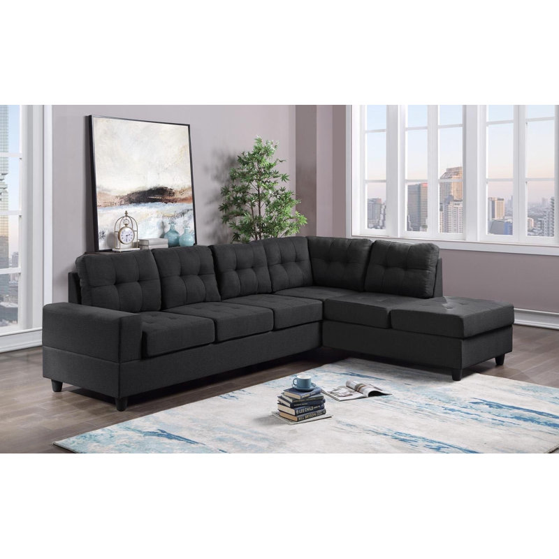 Canapé modulaire rembourré 2 pièces Dzeneta, Tissu noir