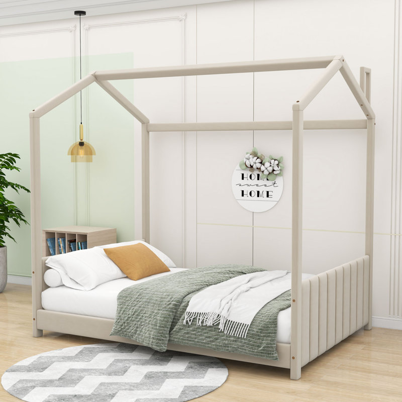 Lit plateforme à baldaquin capitonné Bussell, Double, Beige