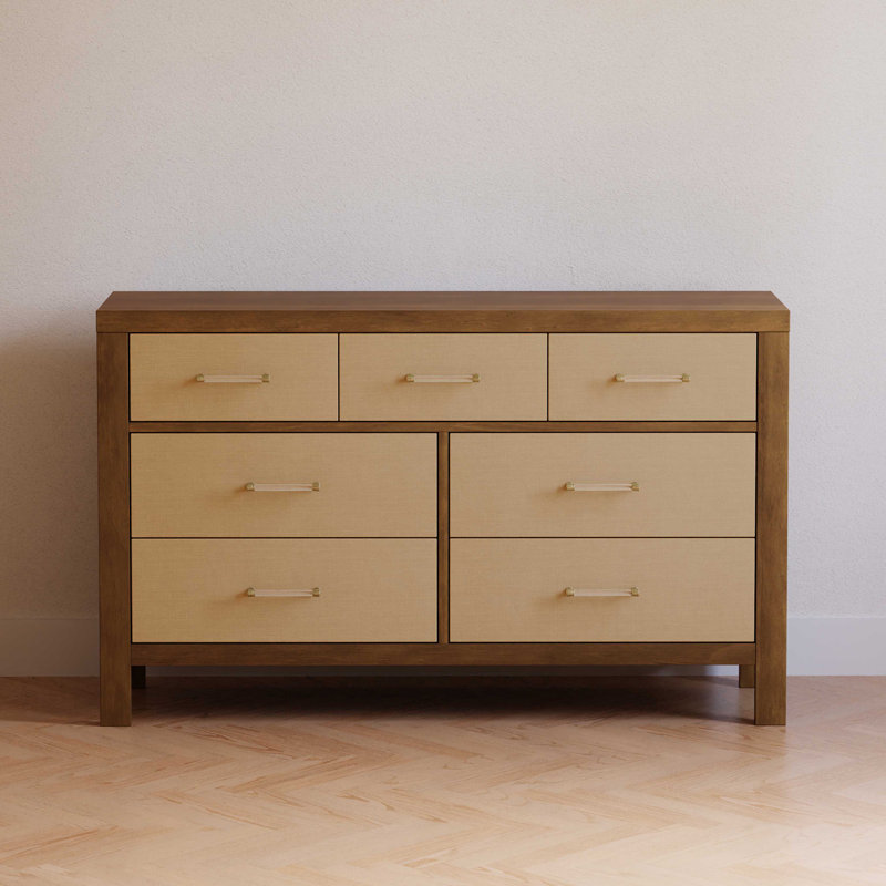Eloise 7-Drawer Assembled Dresser, Natural Walnut/Performance Sand Eco Weave