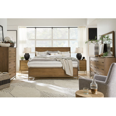 King Panel Bed 2 Nightstands Drawer Dresser With Landscape Mirror And Drawer Chest