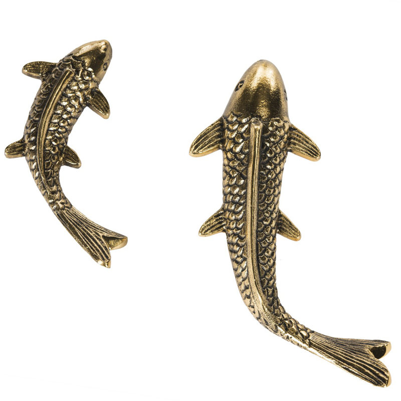 Antique Gold Cast Aluminum Koi Fish Wall Sculpture Set