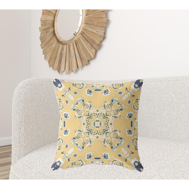 Coussin décoratif 26 po x 26 po Broadcloth, Jaune / bleu floral