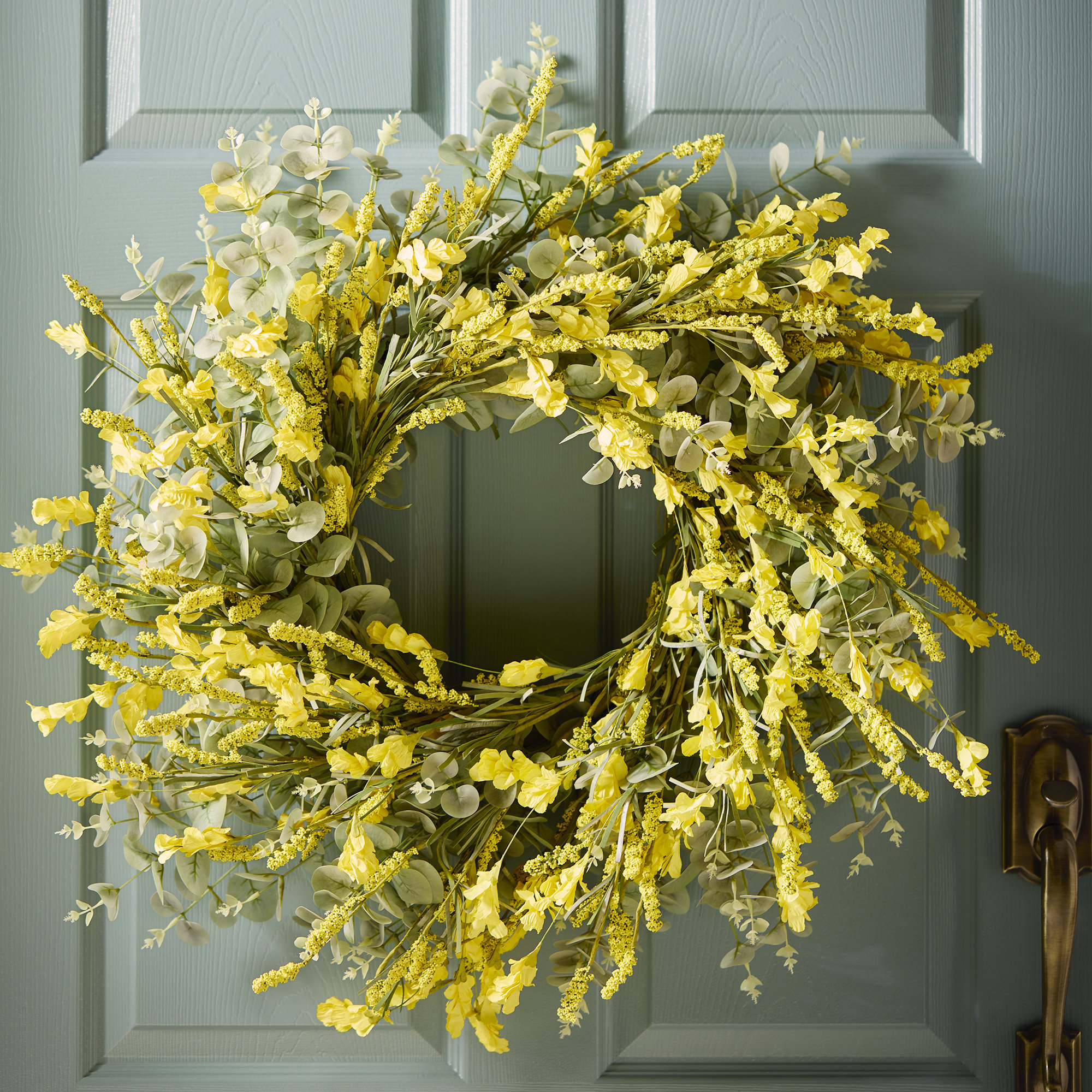 24" Artificial Farmhouse Twig Wildflower Blossoms Cluster Floral Wreath For Front Door