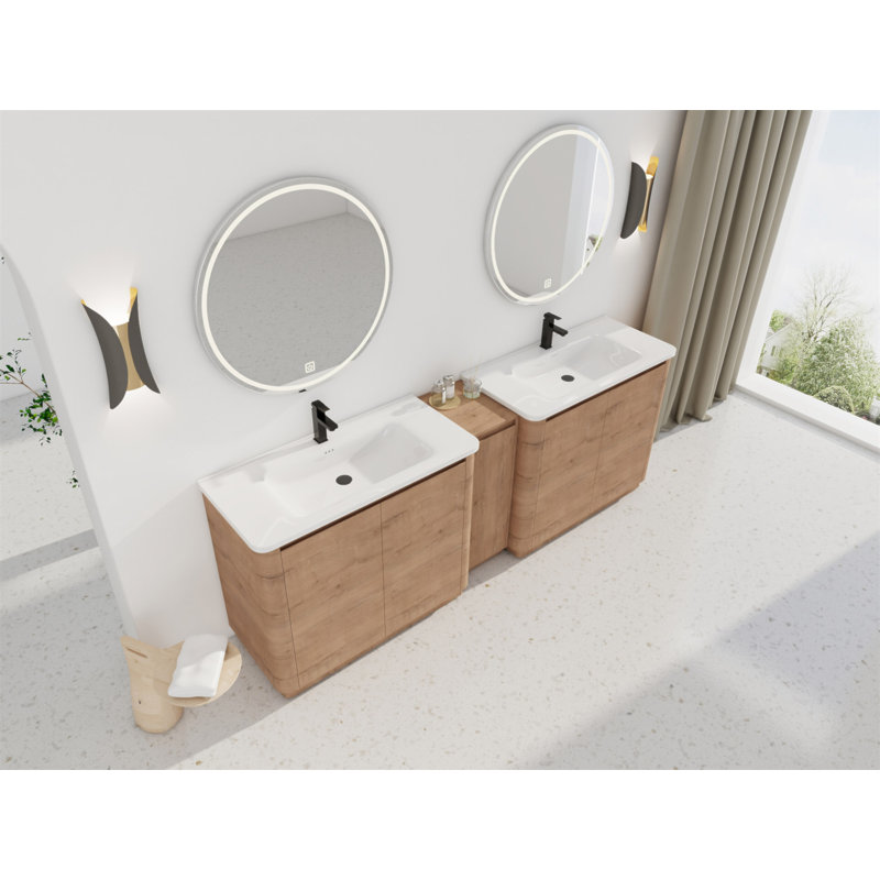 Meuble-lavabo autoportant de 92 po avec lavabo en céramique blanche et 1 petite armoire de rangement, porte à fermeture en douceur