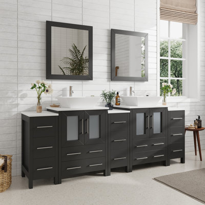 Ravenna 84" Freestanding Double Sink Bathroom Vanity with Engineered Marble Top and Matching Mirrors