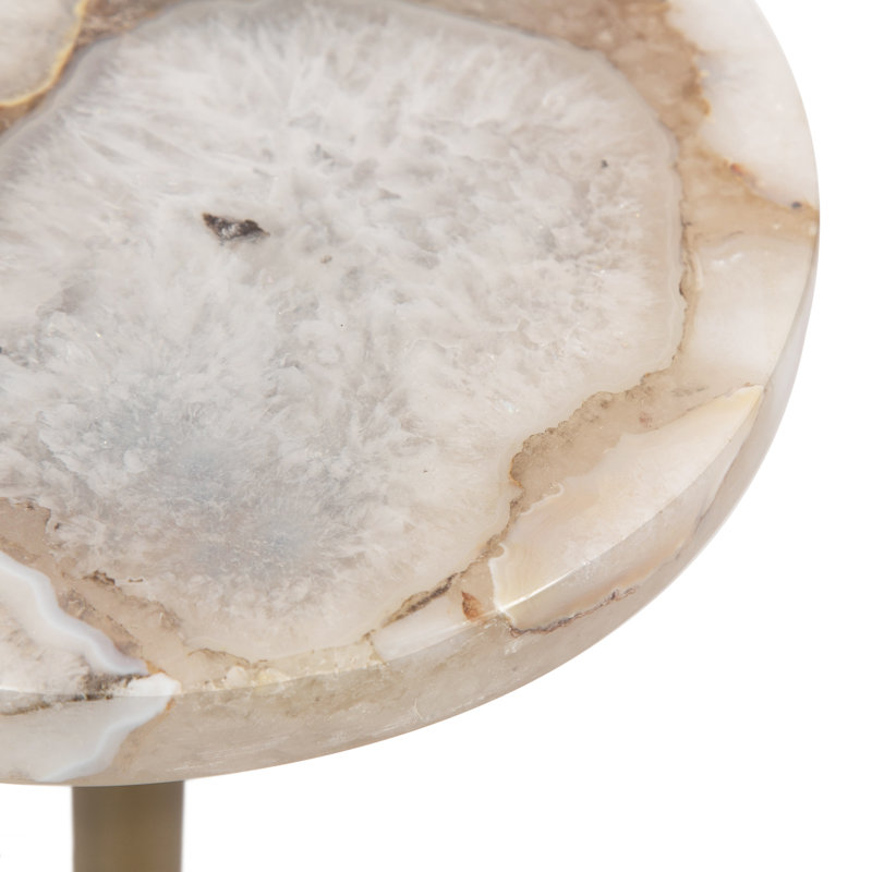 Round Metal and Stone Drink Table, White, Gold