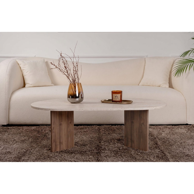 Coffee Table, Travertine-Natural Walnut Effect