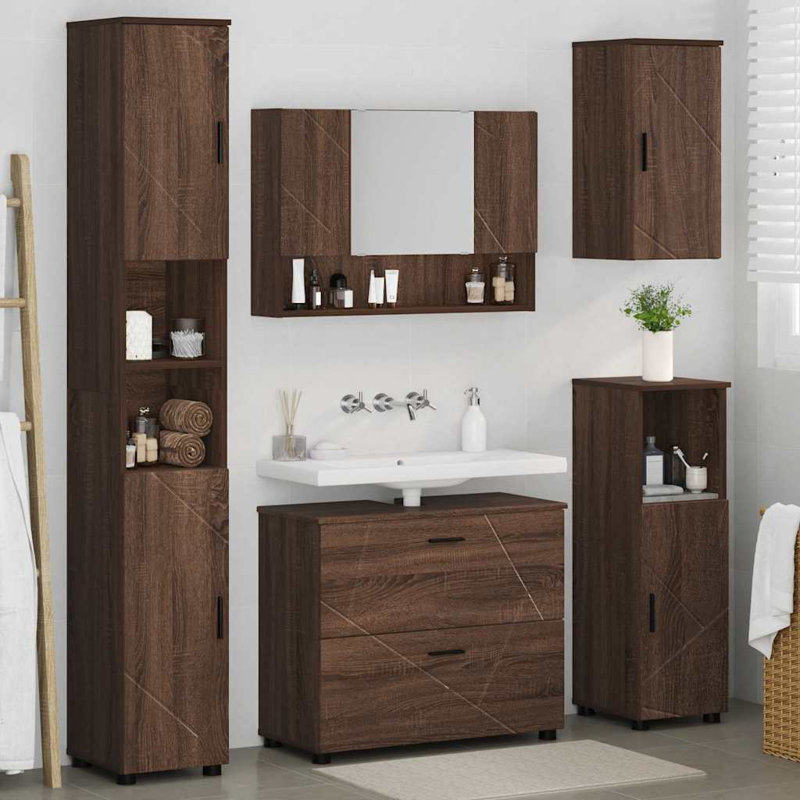 Bathroom Storage Furniture Set, Brown Oak