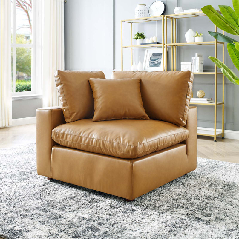 Chaise de coin en cuir Vegan, Simili cuir brun clair