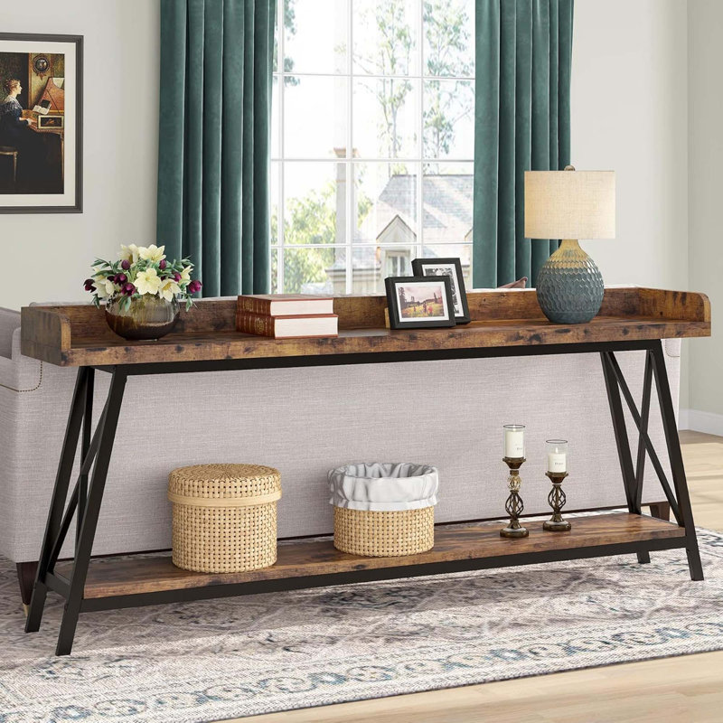 70.9" Extra Long Industrial Console Table, Rustic Brown Sofa Table Behind Couch, Narrow Entryway Hallway Bar Table, Tall Accent Furniture For Living Room