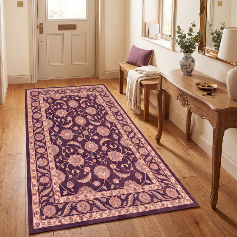 Tapis Birch2 traditionnel à motif floral intégral or rose gris ivoire, lavable à la machine, antidérapant, à poils courts, pour l'intérieur et l'extérieur, adapté aux animaux domestiques, idéal pour le salon, la chambre, la salle à manger, l'entrée, le couloir ou le bureau.