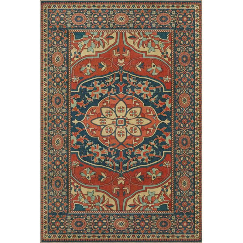 Red Traditional Woven Based Washable Carpet, Round 5'