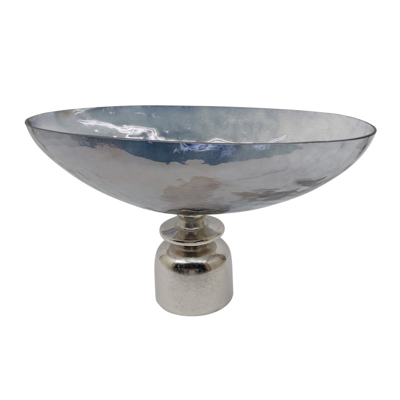 Bol à piédestal en verre 13 x 7 x 8,5 po avec base métallique, gris / argent