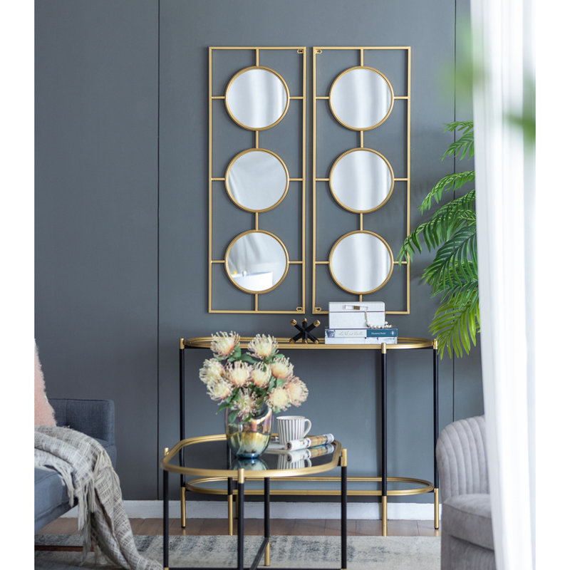 3 Mirror Piece Wall Mirror in Gold Rectangular Frame, Home Wall Decor for Bedroom Living Room, 43"x16", Gold