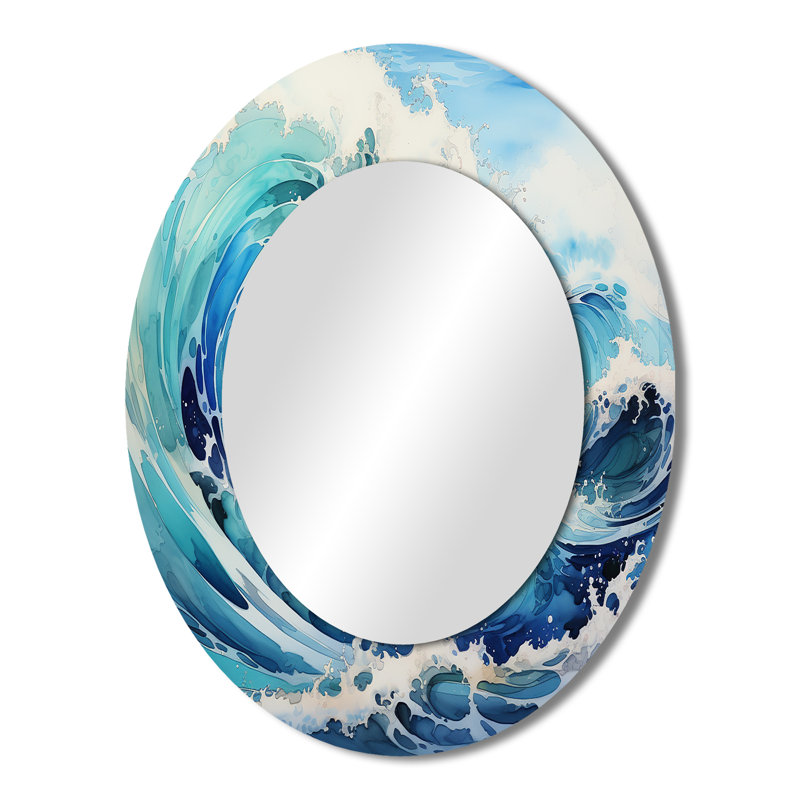 Sarain bleu vague océan tempête - océan miroir, miroir mural unique côtier, art imprimé en métal, 43 po x 33 po, Ovale