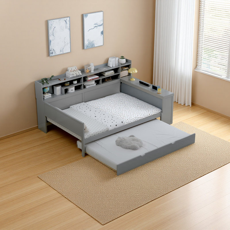 Wooden Daybed With Storage Shelves,  Full / Double